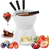 MZSX Keramik Schokofondue-Topf-Set, Käse Fondueset mit 1 Teelicht & 4 Gabeln Aus Rostfreiem Stahl,...