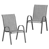 Amopatio 2er Set Gartenstühle Stapelbar, Hochlehner Stapelstühle aus Textilene und Metallgestell,...