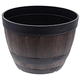 KONTONTY Großer Retro Kunststoff Blumentopf mit Holzmaserung Wetterfester Garten Pflanzkübel aus...