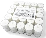 Pritogo Teelichter, 100 Stück, Weiß, Brenndauer: 8 Stunden, 20 g Wachsgewicht, 25 x 38 mm,...