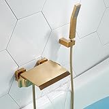 Moderne quadratische goldene Duscharmaturen, Wandmontage, Wasserfall-Badearmaturen mit Duschkopf...