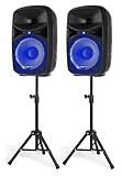 Vonyx VPS102A, Partyboxen mit Stativen max. 600W, Bluetooth, LED, Mikrofon, PA Lautsprecher Set mit...