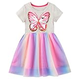 JinBei Kleid für Baby Mädchen Einhorn Sommerkleider Kinder Regenbogen Tüll Grau Baumwolle Kurzarm...