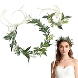 YIPFEN Waldfee Krone und Armband Set für Damen Elfen Kostüm Grüner Kopfschmuck als Haarschmuck...