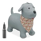 Relaxdays Hüpftier Hund, Springtier, bis 50 kg, BPA frei, für Kinder ab 3 Jahren, mit Halstuch,...