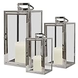 Mojawo® XXL Luxus 3er Set Gartenlaternen Set aus Edelstahl Windlicht Laterne Glas 30/40 / 53 cm...