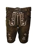 Traditionelle Lederhose, Dunkelbraun, mit Stickerei und Hirsch-Schnalle, Trachtenmode (DE/NL/SE/PL,...