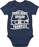 Baby Body Junge Mädchen - Sprüche Baby - Echte Kerle Spielen Trompete - 6/12 Monate - Navy Blau -...