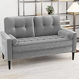 Aotumm Ciort 2 Sitzer Sofa, Kleine Sofa, Samt Couch Sofa mit 2 Kissen und Armlehnen, Mid-Century...