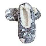 JAWSEU Damen Indoor Schuhe Plüsch Bettschuhe Weiche Stoppersocken Ballerina Kuschelsocken Stricken...