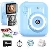 Kinderkamera Sofortbildkamera, 1080P Sofortbildkamera Kinder mit 32GB Karte & 3 Rollen Druckpapier,...