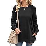 Langarmshirts für Damen Oberteile Herbst mit Taschen Pullover Oversize Sweatshirt Rundhals Shirts...