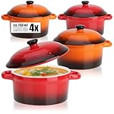 com-four® 4x Auflaufform mit Deckel aus Keramik - Dessertschale für z.B. Ragout fin in orange und...