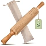 Praknu Nudelholz Teigroller mit Messskala und Tasche - Antihaft Holz mit Metallachse zum leichten...