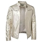 ZDJSWJ Jacke mit Reißverschluss aus Kunstleder für Herren, Motorradjacke, Stehkragen, Leder,...