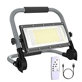 ERAY LED Baustrahler Akku Solar Arbeitsleuchte Tragbare, LED Strahler Akku 10000LM 12000mAh Akku...