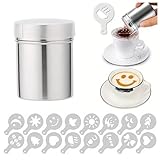 Kakaostreuer für Cappuccino, Puderzuckerstreuer, Edelstahl Kakaostreuer Mit 16 Teile Cappuccino...