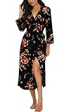 PrinStory Bademantel Damen Weich Morgenmantel Kimono V-Ausschnitt Reisebademantel Leicht...