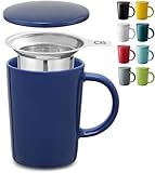 Teetasse mit Sieb und Deckel - Keramik Tiefblau - Hält Lange warm - 400ml Groß -...