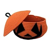 Halloween-Kürbiskorb für, Halloween-Kürbiskorb mit Deckel, orangefarbener Korb,...