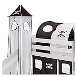 IDIMEX Turm Pirat zu Bett mit Rutsche, Spielbett, Rutschbett, Kinderbett in schwarz/Weiss