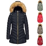 Damen Winterjacke Lang Warm Daunenjacke Gefüttert Puffer Steppjacke Langärmelige Daunenmantel Mit...