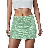Pailettenrock für Damen Pailletten Glitzer Rock Kurz Silber Gold Sexy Midi Skirt Hüftrock mit...