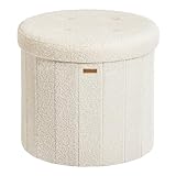 SONGMICS Mazie Kollektion – Sitzhocker rund, Fußhocker mit Stauraum, Faltbarer Hocker mit...
