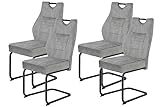 Hela Tische, 4er Set Esszimmerstuhl Schwingstuhl Linda, Mikrofaser Silber, Rundrohgestell grau,...