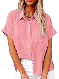 Bluse Damen Sommer Kurzarm Blusenshirt Baumwolle Hemdbluse Damen Hemd Elegant Damenblusen Sommer...