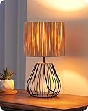 EDISHINE Tischlampe Wohnzimmer, Boho Tischleuchte mit gewebtem Papierseil-Schirm in...