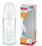 NUK First Choice+ Glasflasche | 0-6 Monate | Temperaturkontrolle | Silikonsauger | Anti-Colic Ventil...