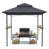 GVDV Grillpavillon 2,4 x 1,5 m – Wetterfeste Grillüberdachung mit 2-stufigem Dach, Ablagen, 10...