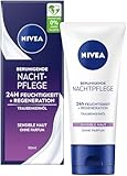 NIVEA Beruhigende Nachtpflege 24h Feuchtigkeit + Regeneration, parfumfreie Gesichtscreme für...
