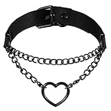 DIVINA VITAE Choker Kette Damen Schwarz Gothic Halskette Choker Schwarzes Gothic Pu-leder Herz...