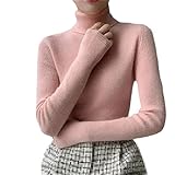 Damen Rollkragenpullover Winter Dicker Pullover Tops Langarm Pullover, rose, L