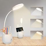 URAQT Schreibtischlampe, LED Tischlampe mit Touch-Schalter und Stifthalter, Dimmbare Augenschutz...