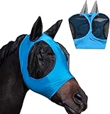 GIUSOBG Fliegenmaske Blau Pferdemaske mit Ohren Schützerschutz mit Large Eye Space Elastisch...
