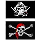 GAKA FAVOR 150x90 cm Piraten Flagge - Jolly Roger Schädel Brust gekreuzte Knochen Polyester für...