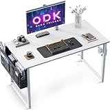 ODK Klein Schreibtisch Weiß 100×48×74cm Computertisch Bürotisch mit Kopfhörer Halter und...