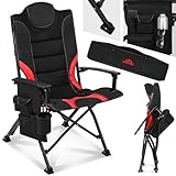 Onbest Campingstuhl faltbar, Hochlehner bequem gepolstert mit viel Stauraum, Getränkehalter, 2...