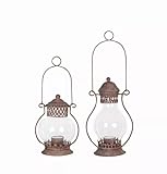 Laternen 2er Set Antiklook Hängewindlicht 40cm und 30cm Metall Glas