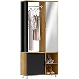 HOMCOM Garderobe Set mit Spiegel, Flurgarderobe Set Kompaktgarderobe mit Kleiderstange, Schuhschrank...