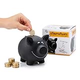 1x Sparschwein aus Keramik, Schwarz | Tafellack zum Beschriften inkl. Schloss & Schlüssel | Maße:...