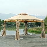 Outdoor-Pavillon mit doppeltem Dachnetz und Vorhängen, Aluminium, für Rasen, Hinterhof und...