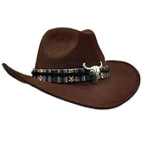 Yosang Wide Brim Herren- und Damen-Western-Outback-Cowboyhut mit Metallstierkopf
