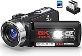 Videokamera 8K 64MP Camcorder 18X Digital Zoom IR-Nachtsicht Videokamera für YouTube 3,0 Zoll...