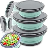 Retoo 3 Stück Faltbare Silikonschüsseln mit Deckel, Platzsparend, Für Küche, Camping, Schule,...