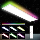 Deckenlampe LED Panel Dimmbar 120x30cm mit Fernbedienung, 40W Deckenleuchte Panel mit RGB indirekter...