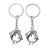 sourcingmap® Schlüsselanhänger Delfin mit Strassstein, 2 Stück, Silber de